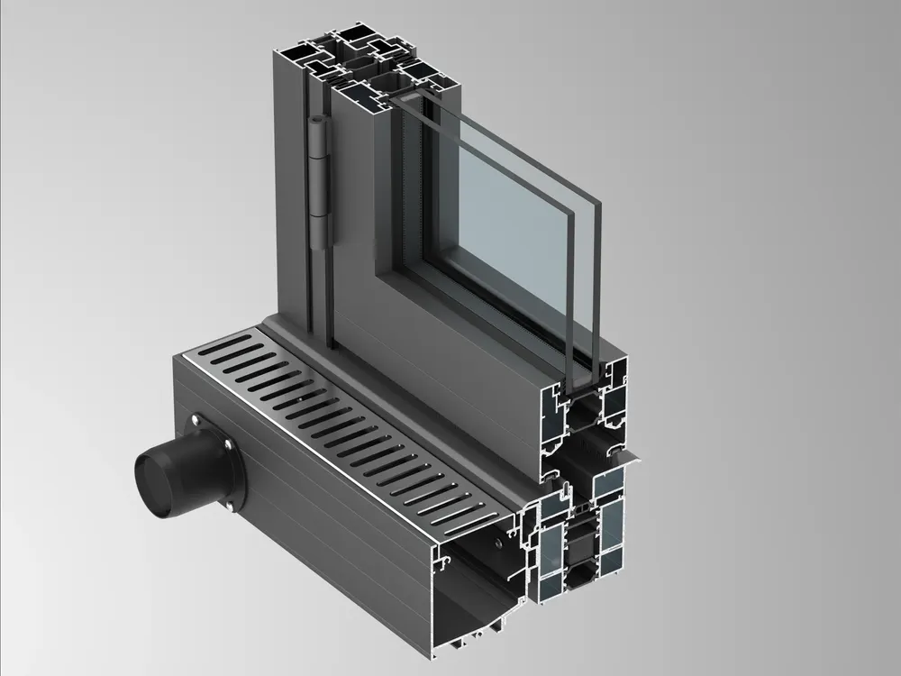 ALUTECH ALT BF73: складная дверь с водоотводящим желобом в разрезе